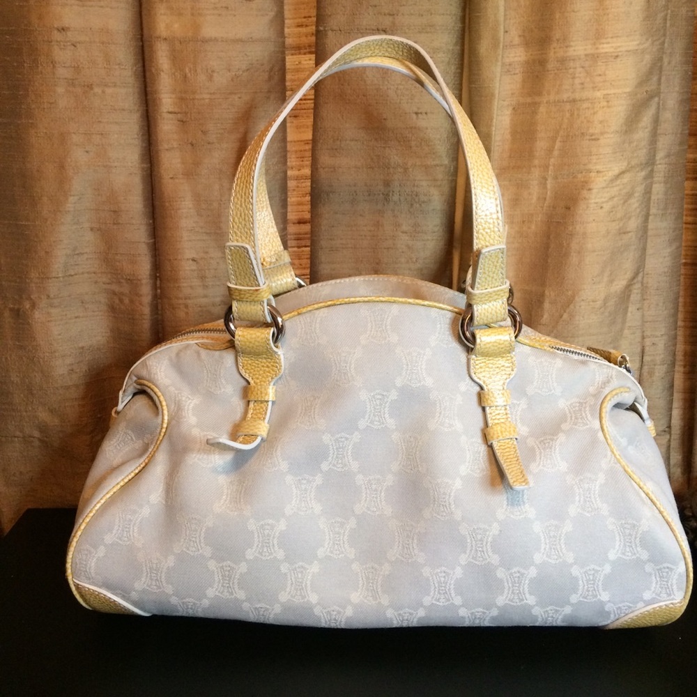 SOLD!!!! Celine Pale Blue Canvas w/Light Yellow Trim/Handle - Picture 1 of 15